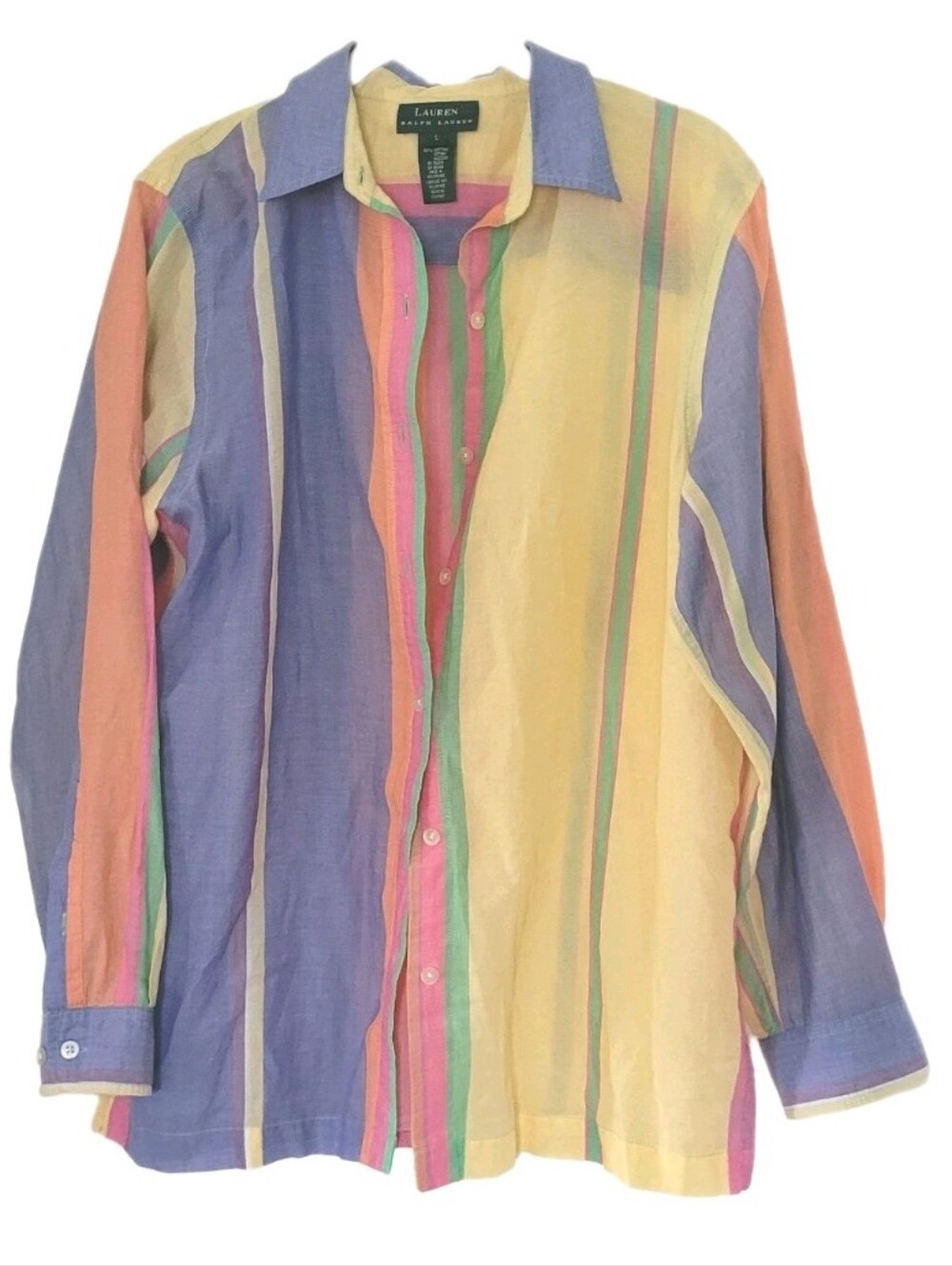 Lauren Ralph Lauren Women's Long Sleeve Shirt Multicolor Striped Size Large 90's